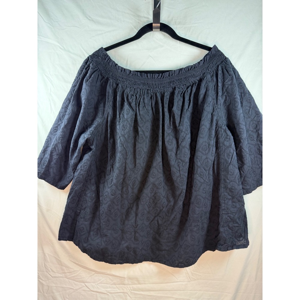 Great Northwest Indigo Womens Plus 1X Black Off Shoulder Embroidered Eyelet‎ Top